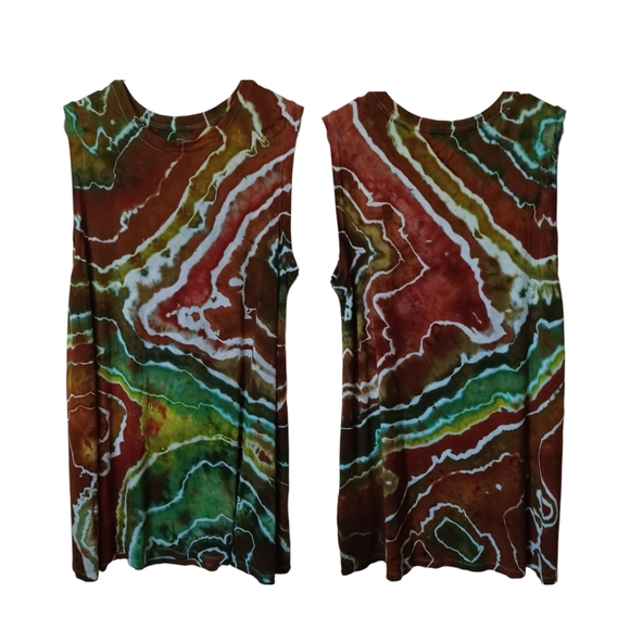 BEAN SPROUT Ladies Sleeveless Tunic Large Tie Dye Geode Style Stretchy T… - Picture 1 of 3